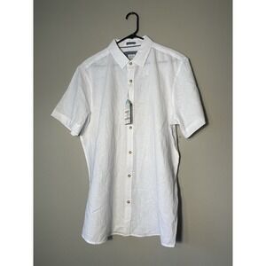 Men's Short Sleeve Linen Button Down Shirt White Tenth+ Ocean Size M NWT